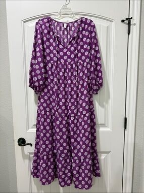 Purple Polka Dot Tiered Maxi Dress with V-Neck